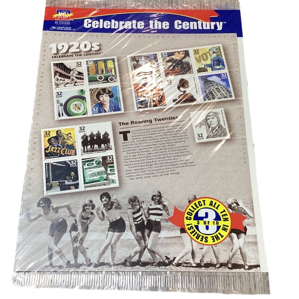 USPS Stamp Sheet Unisex OS Multicolor New 1920s Celebrate the Century 1998